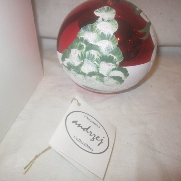 RARE VTG ANDRZEJ LARGE GLASS ORNAMENT HAND PAINTED SNOWMAN SCENE - Picture 9 of 9